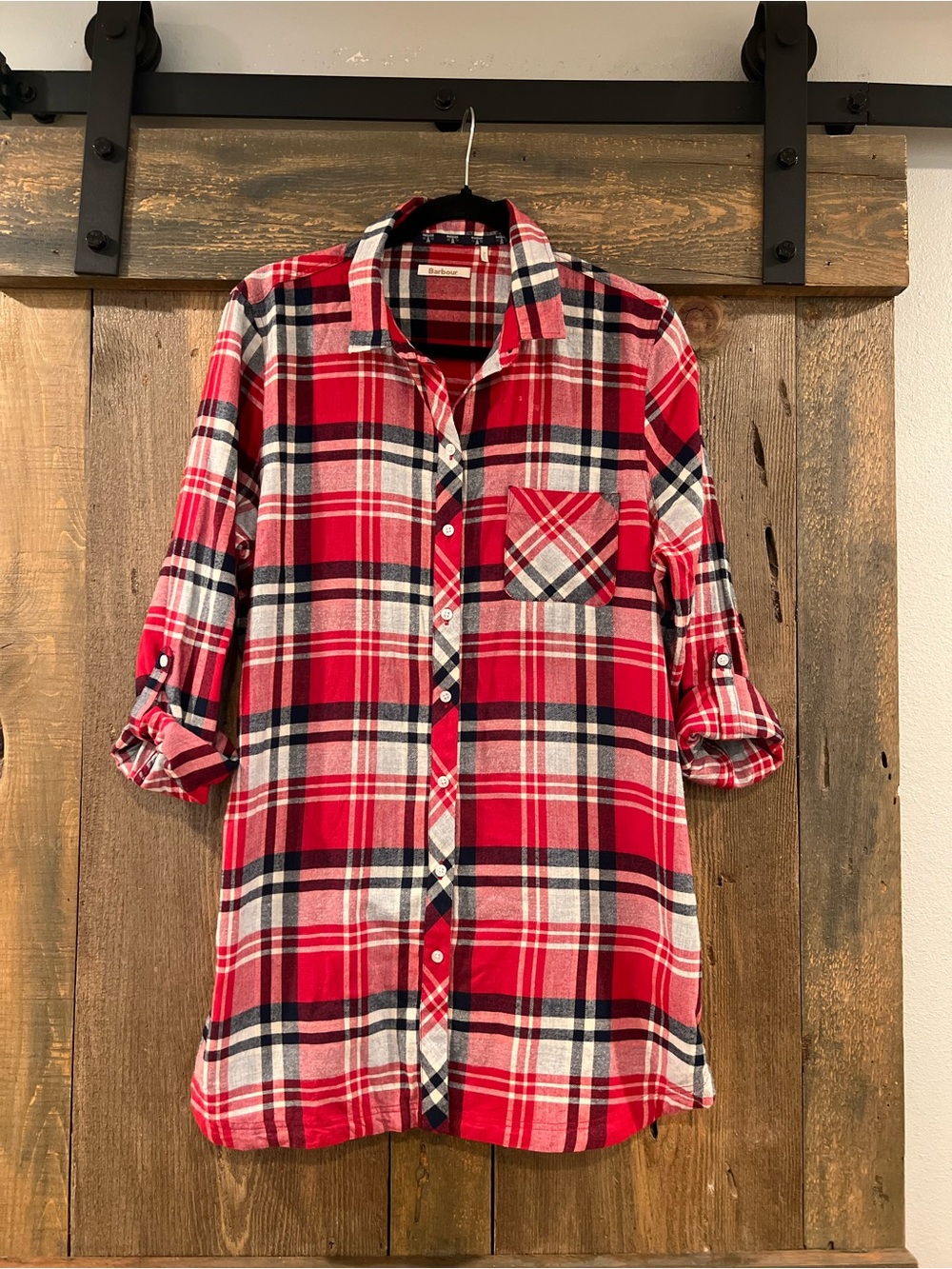 Barbour Bressay Plaid Cotton Flannel Tunic Shirt Dress - Red Gray Size US 10